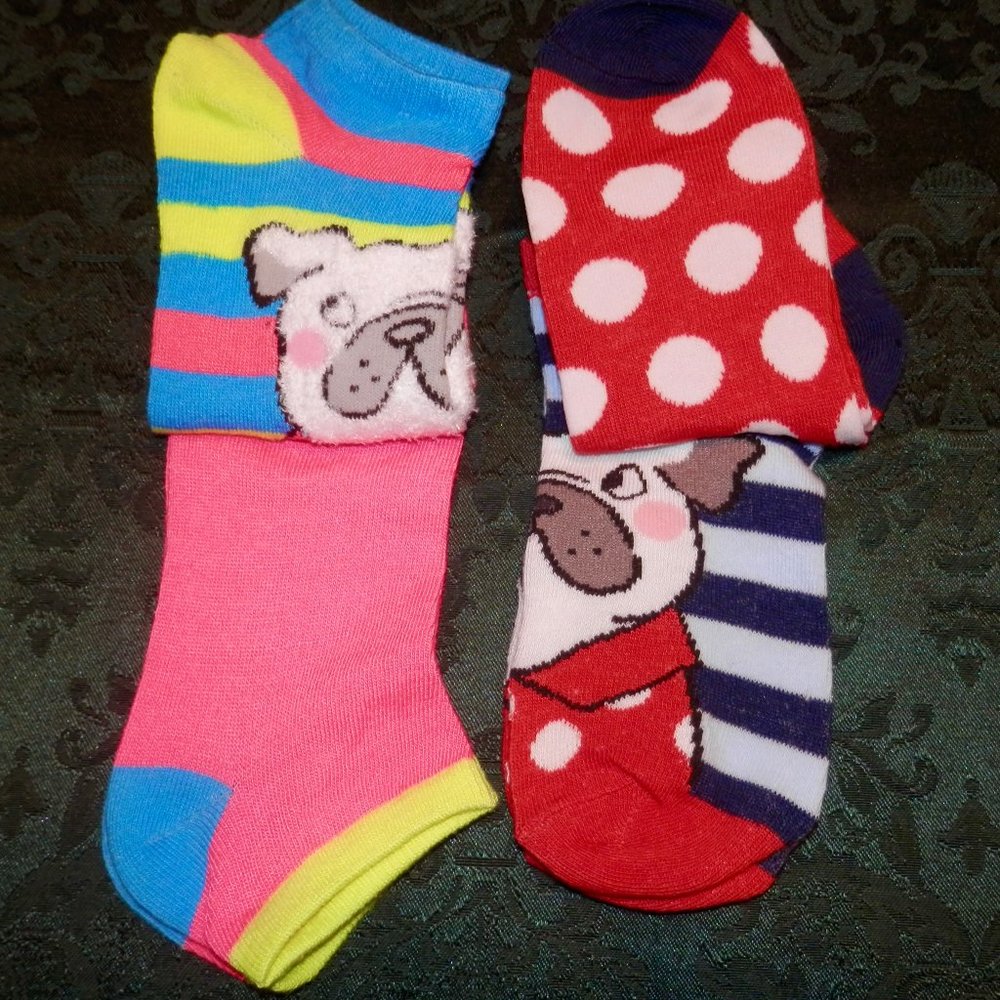 WOMEN'S LOW CUT SOCKS * TWO 2 PACKS * 4 PAIRS * CUTE DOGS * NEW *